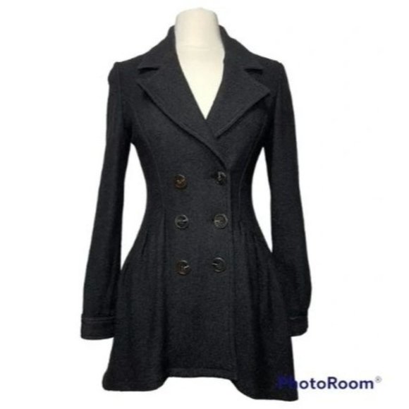 Free People Jackets & Blazers - Free People Wool Blend Double Breasted Ruffle Long Coat 0 Black Womens